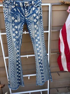 Free People Bali FlareBlue Floral Print Wide-Leg Jeans